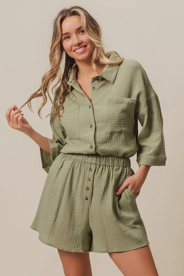 Bibi Crinkle Gauze Shirt And Short Set