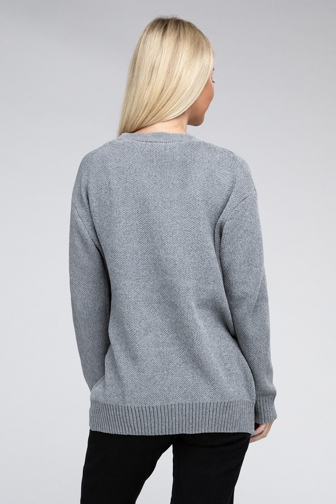 Dk Red Melange Open Front Sweater Cardigan