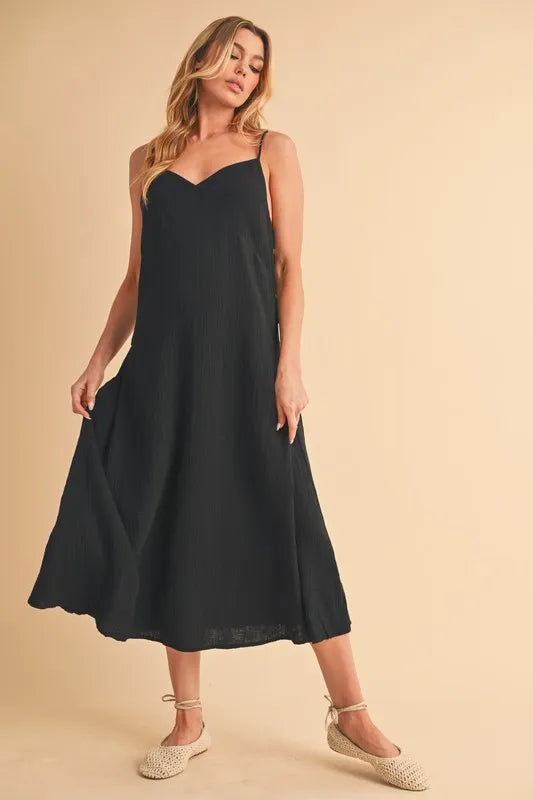 Black Aemi Co Side Button Midi Cami Dress 1