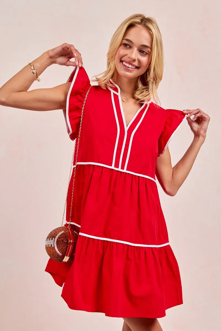 Bibi Gameday Theme Contrast Binding Ruffled Dress 1