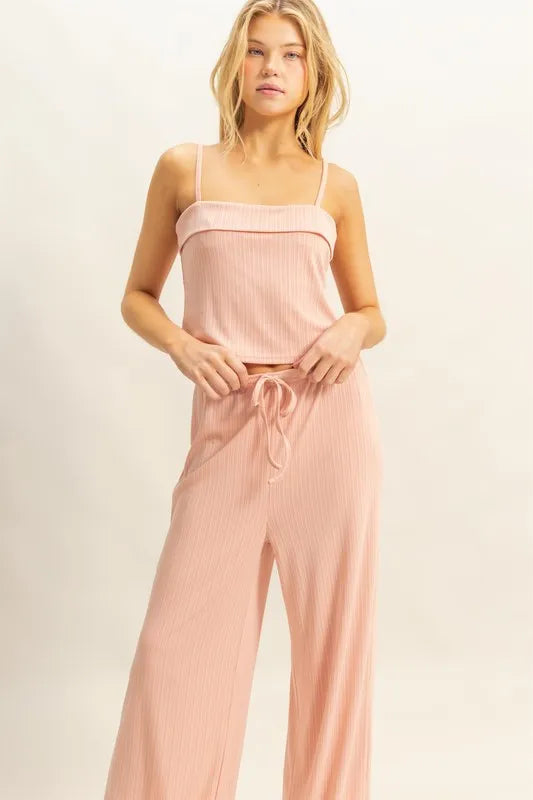 Peach Hyfve Rib Knit Cami Top And Pants Set