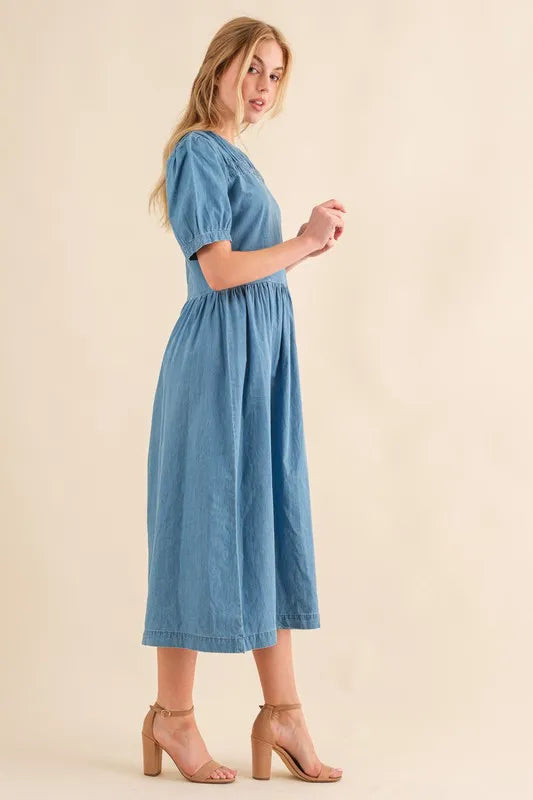 Denim Blue And The Why Washed Chambray Midi Dress