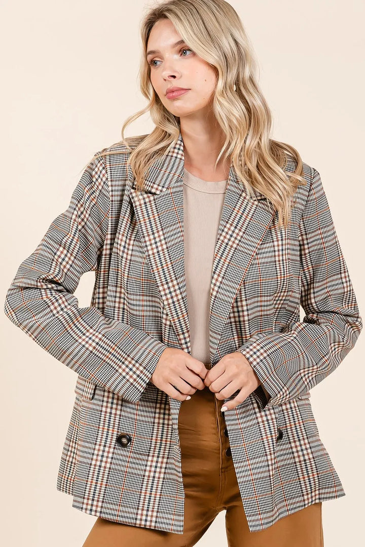 Brown Combo Mittoshop Plaid Double Breasted Relaxed Fit Blazer