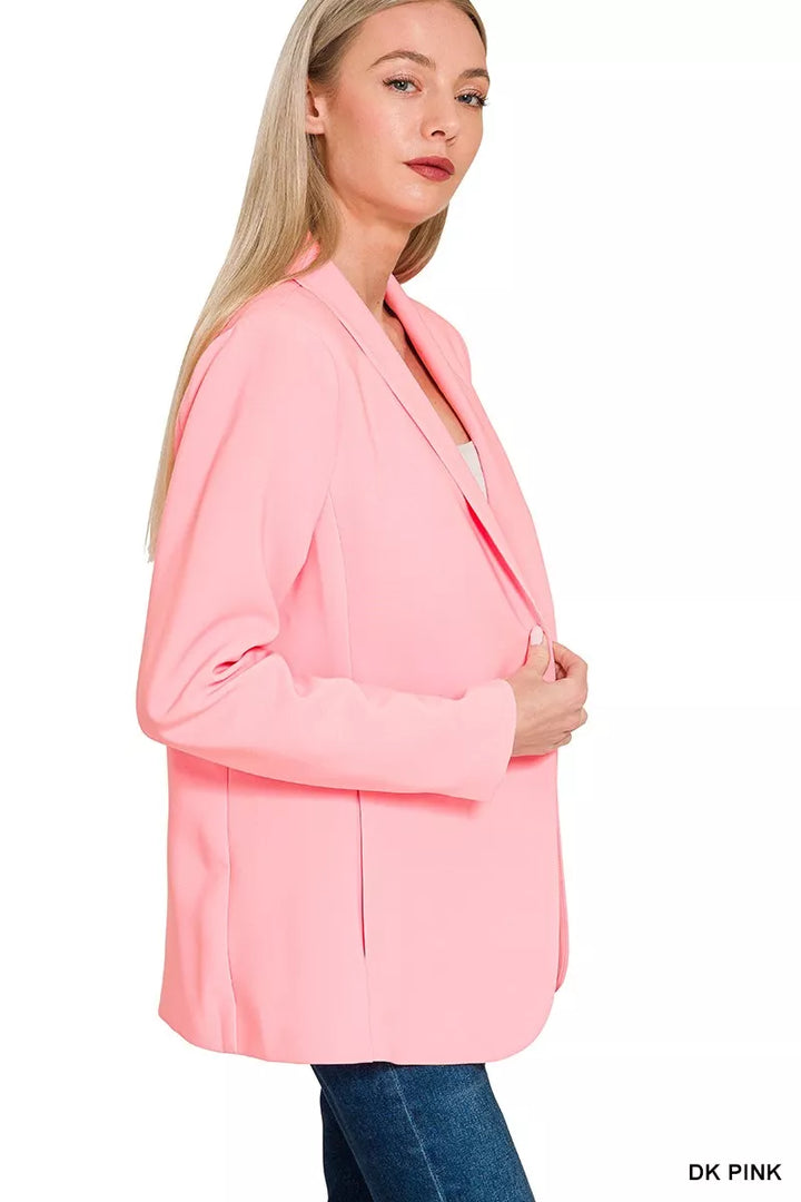 Dk Pink Zenana Woven Long Sleeve Blazer With Lining