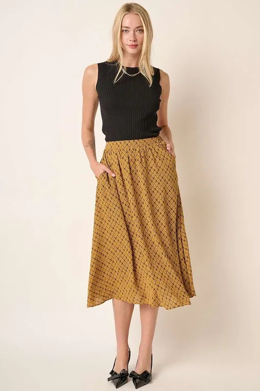 Mustard Mittoshop Printed Midi Skirt 1