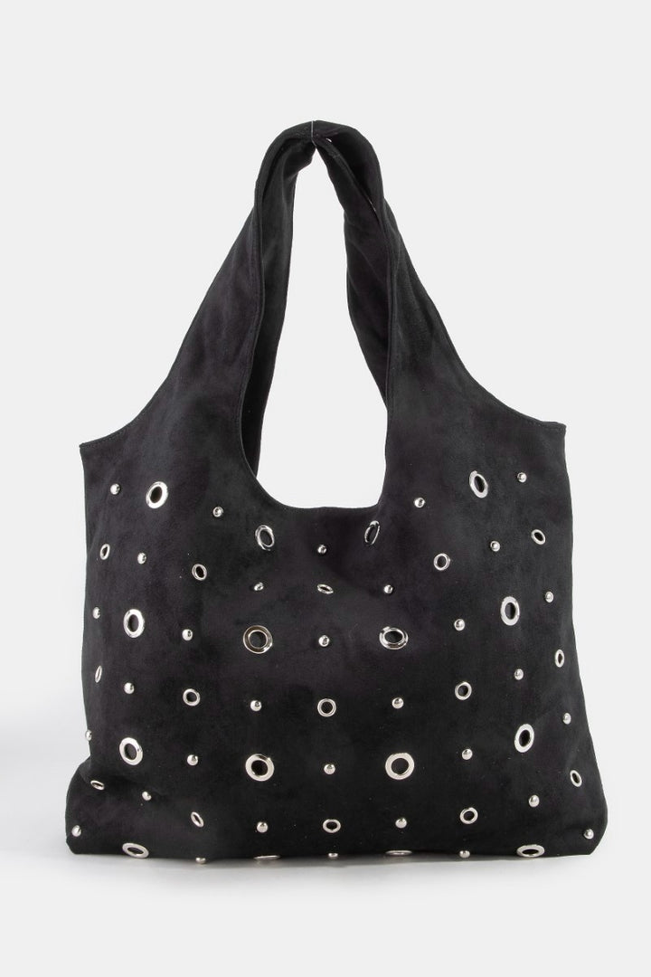 Fame Large Grommeted Suede Shoulder Bag