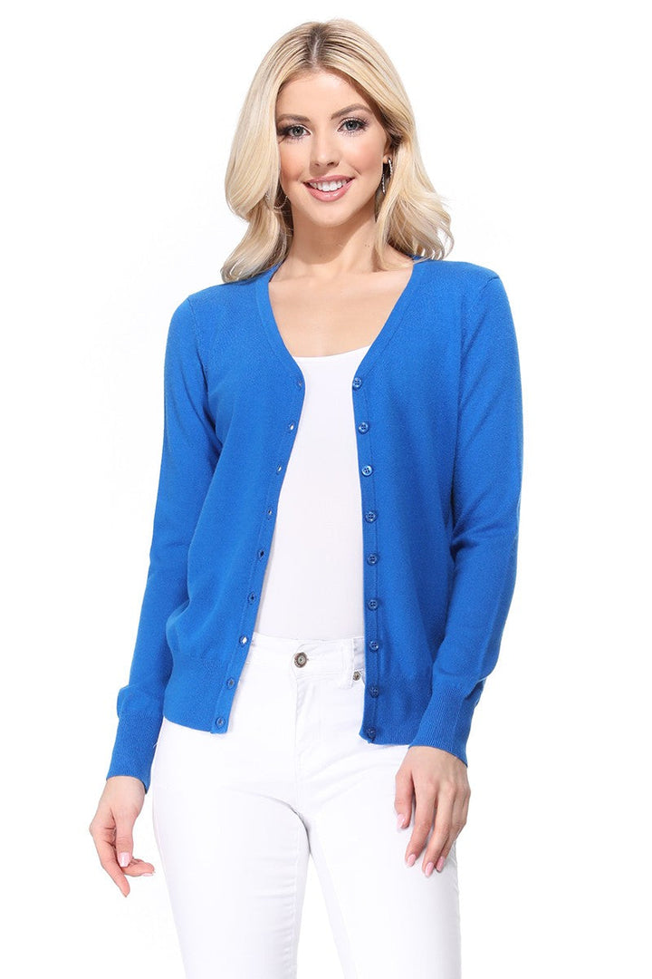 Navy Womens V Neck Button Down Knit Cardigan Sweater