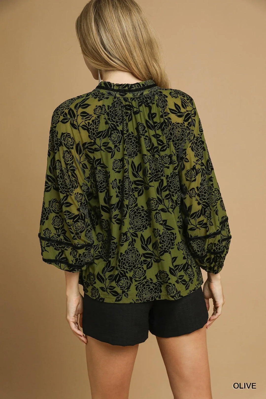 Olive Umgee Full Size Floral Velvet Blouse With Balloon Sleeves Plus Size