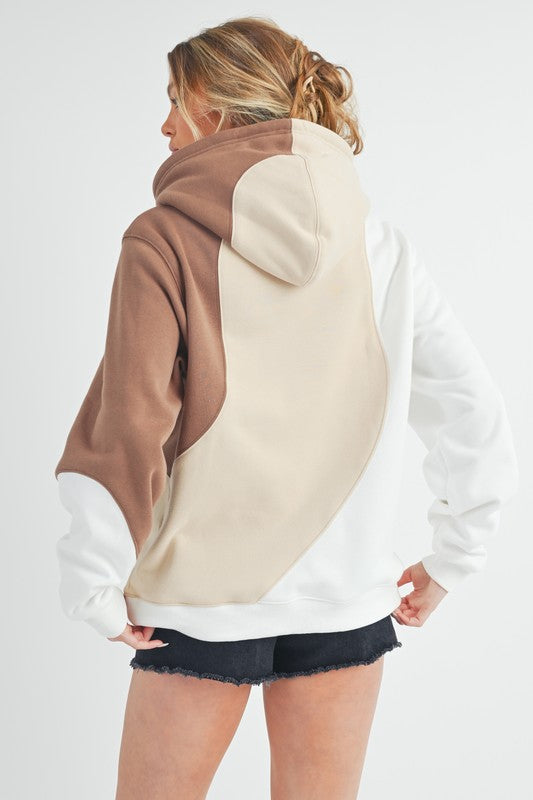 Aemi Co Color Block Hoodie With Kangaroo Pocket