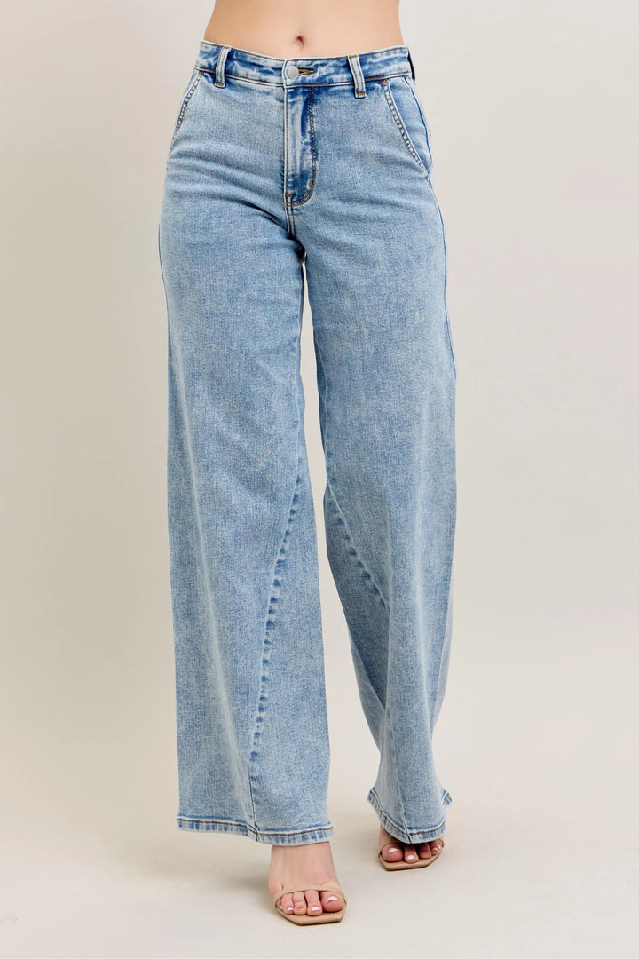 Lt Judy Blue Full Size High Waist Wide Leg Jeans With Skewed Inseam Plus Size