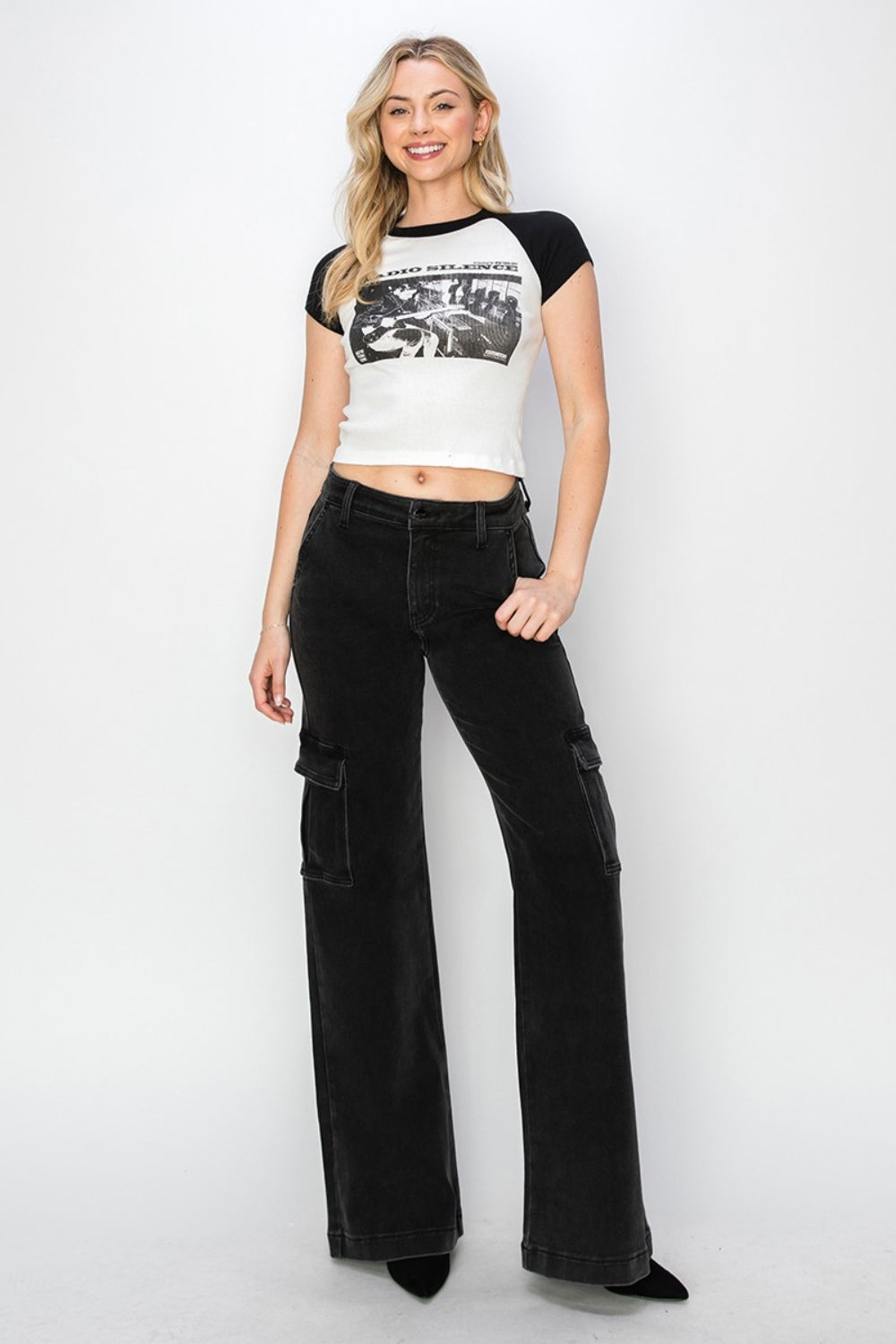 Black Risen Full Size High Rise Wide Leg Cargo Jeans 2