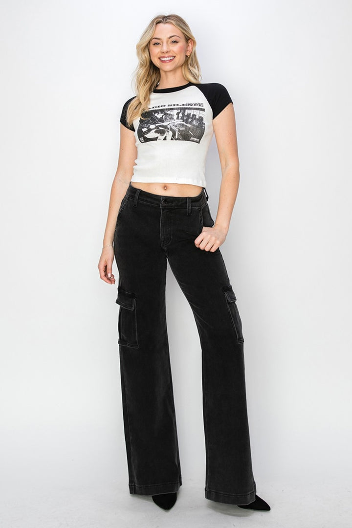 Black Risen Full Size High Rise Wide Leg Cargo Jeans 2