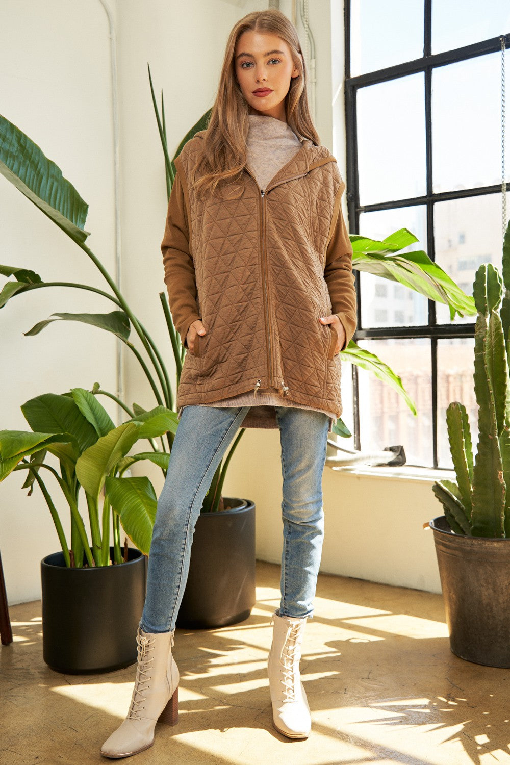 Solid Long Sleeve Zipper Front Hoodie Jacket | Anekay