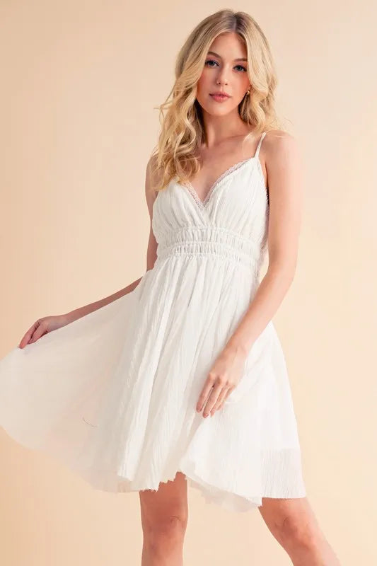 White Aemi Co Lace Detail Mini Cami Dress 1