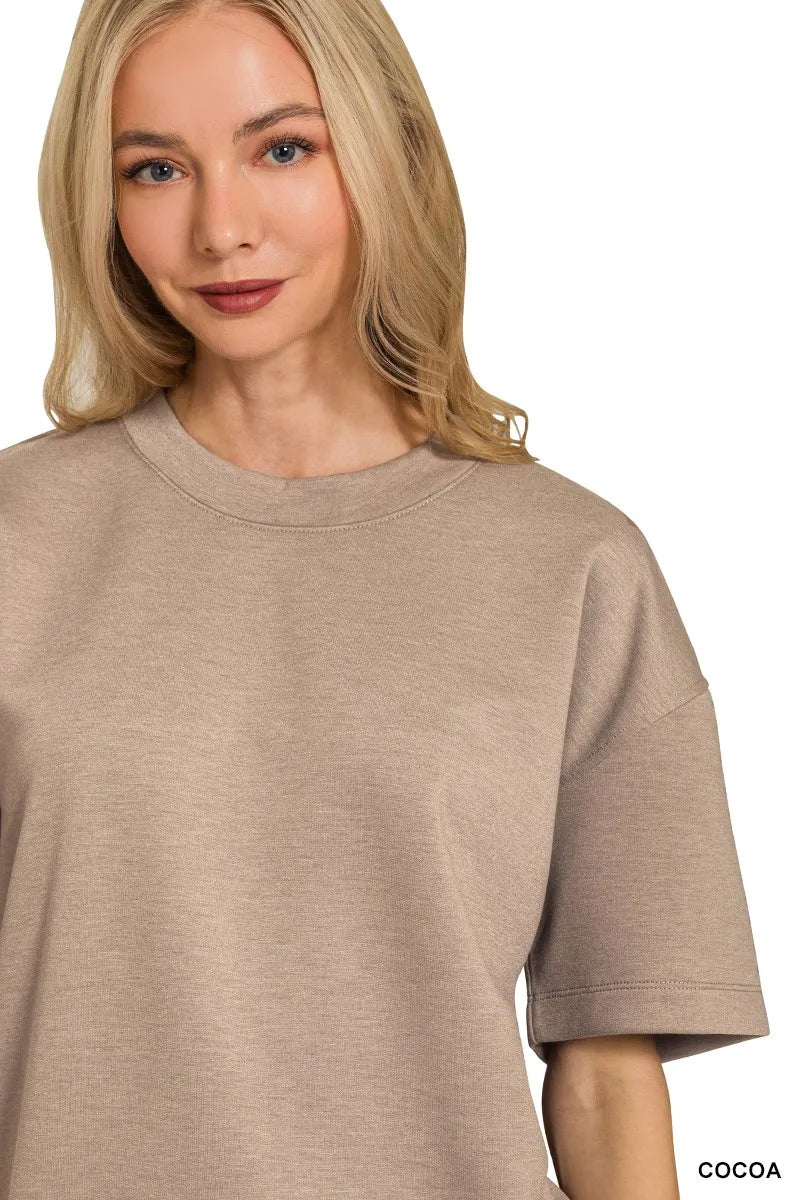 Cocoa Zenana Scuba Short Sleeve Top Shorts Set 3