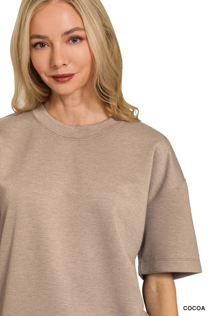 Cocoa Zenana Scuba Short Sleeve Top Shorts Set 3