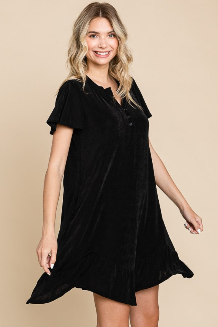 Black Culture Code Full Size Short Sleeve Ruffled Asymmetric Hem Dress