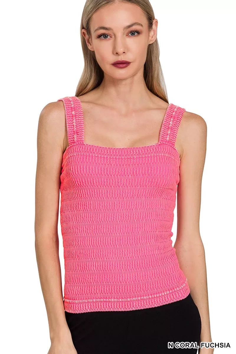 N Coral Fuchsia Zenana Seamless Winkle Stone Washed Tank Top 4