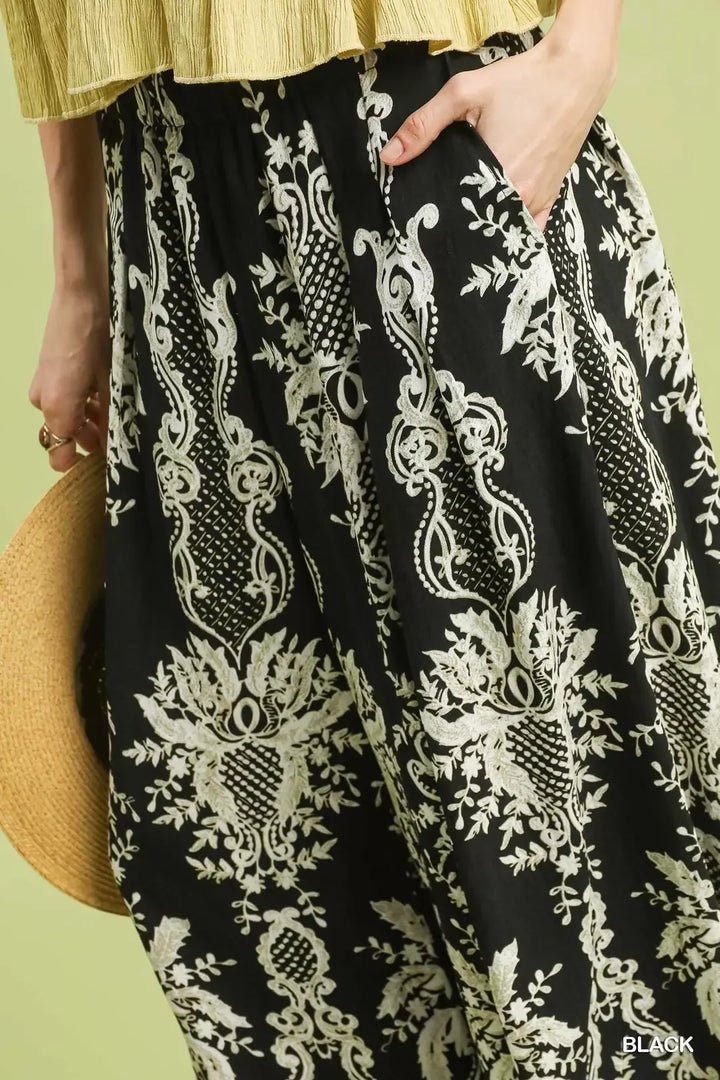 Umgee Border Print Wide Leg Pants 1