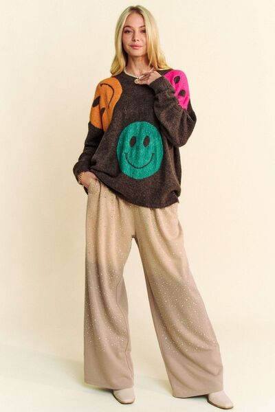 Davi Dani Rhinestone Drawstring Wide Leg Pants