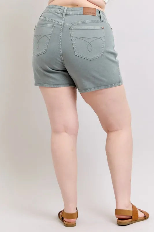 Judy Blue Full Size Hw Garment Dyed Back Pkt Embroidery Shorts Plus Size