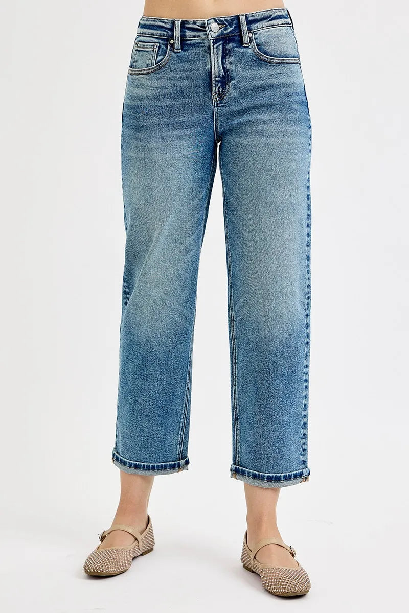 Medium Risen Full Size High Rise Crop Boyfriend Jeans Plus Size