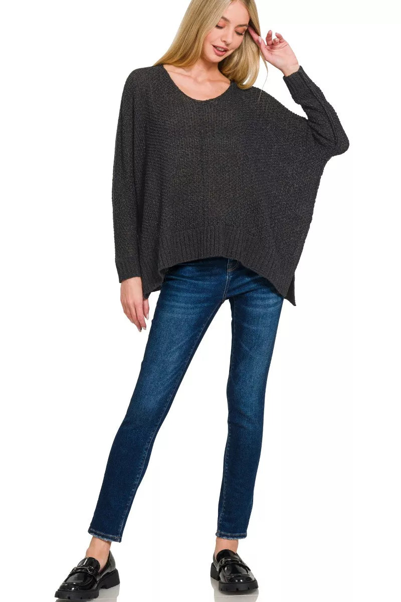 Zenana Dolman Sleeve V Neck Sweater 1