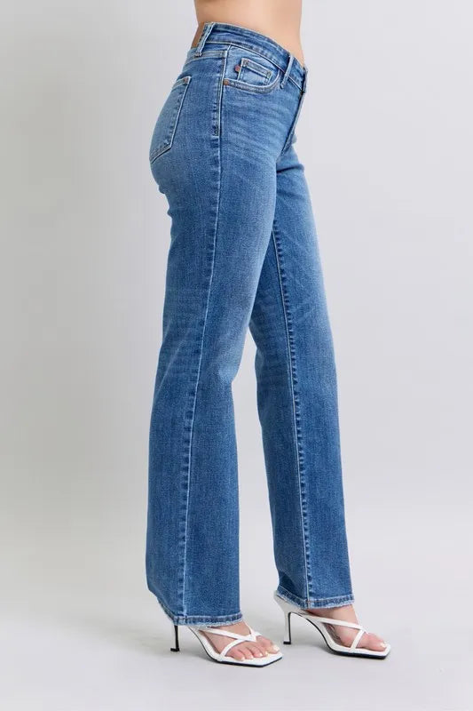Dk Judy Blue Full Size High Waist V Front Vintage Wash Straight Jeans Plus Size