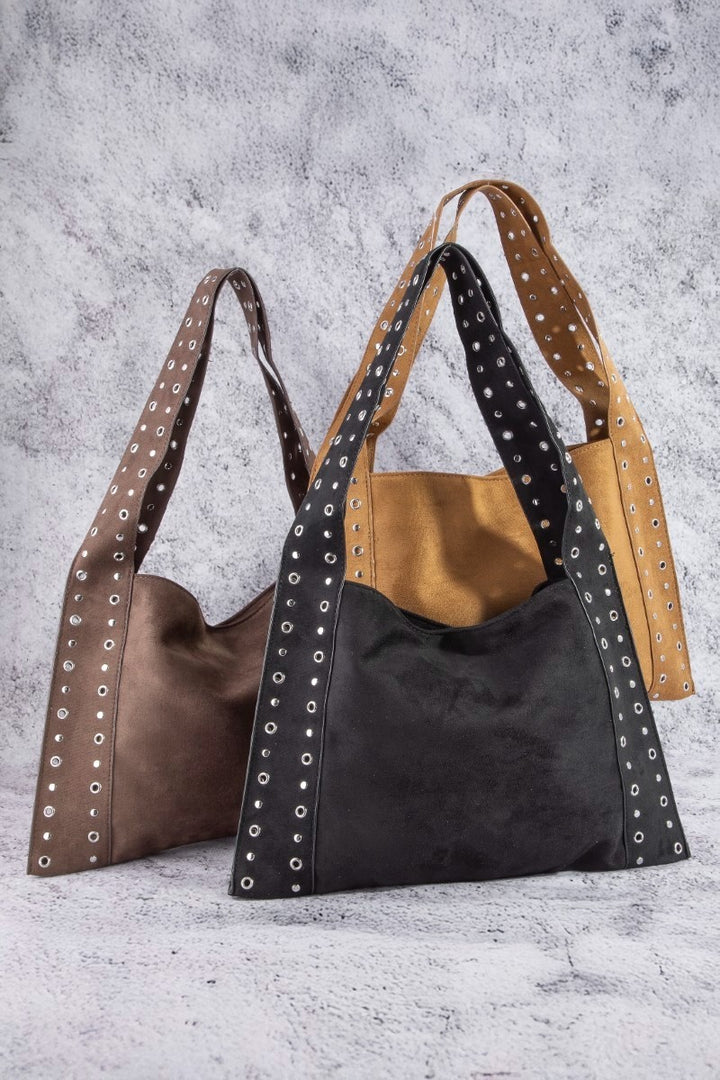 Fame Grommet Strap Suede Shoulder Bag