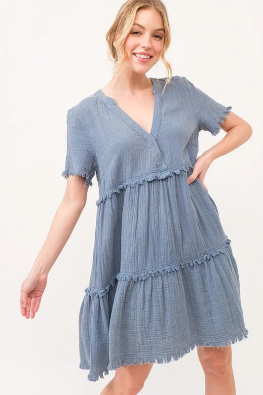 Blue And The Why Washed Frayed Detail Tiered Dress 1