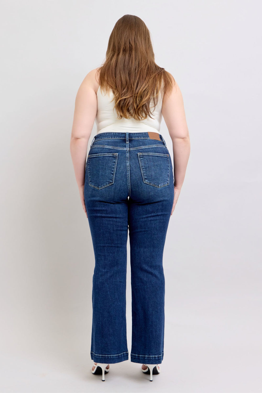 Dark Judy Blue Full Size High Rise Flare Jeans With Pockets Plus Size