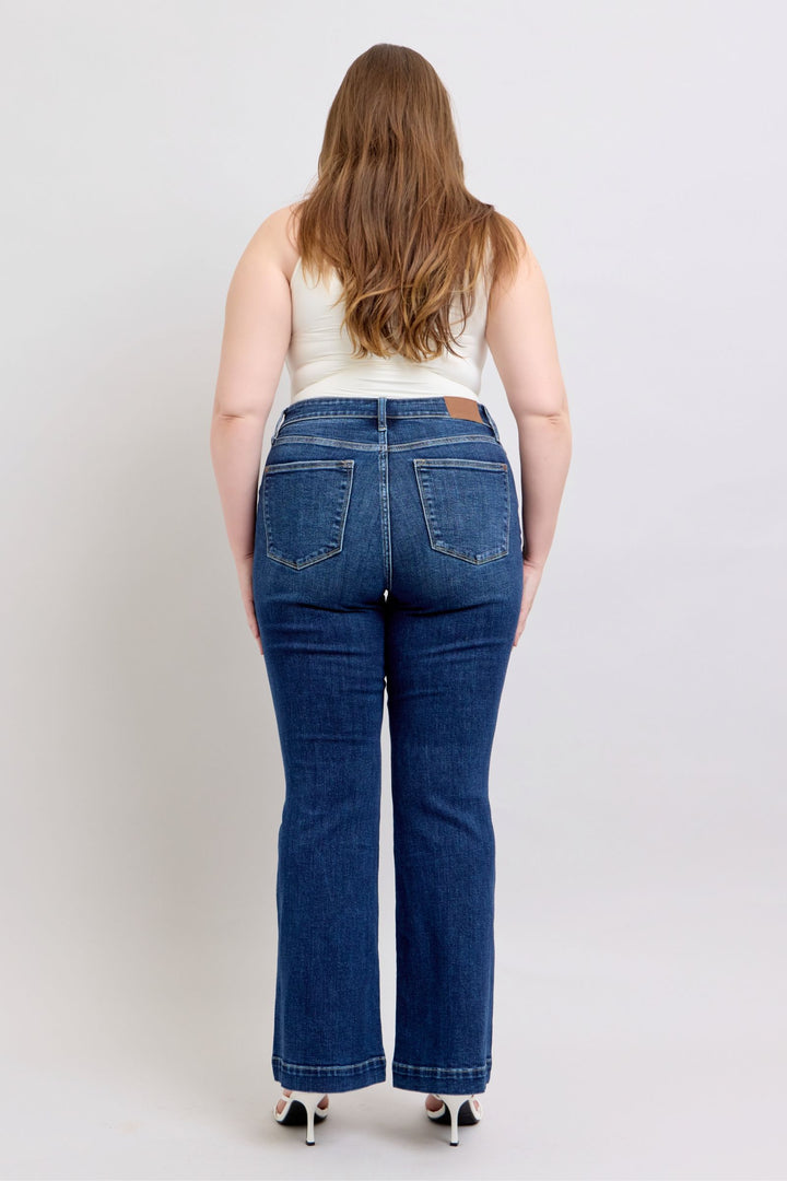 Dark Judy Blue Full Size High Rise Flare Jeans With Pockets Plus Size