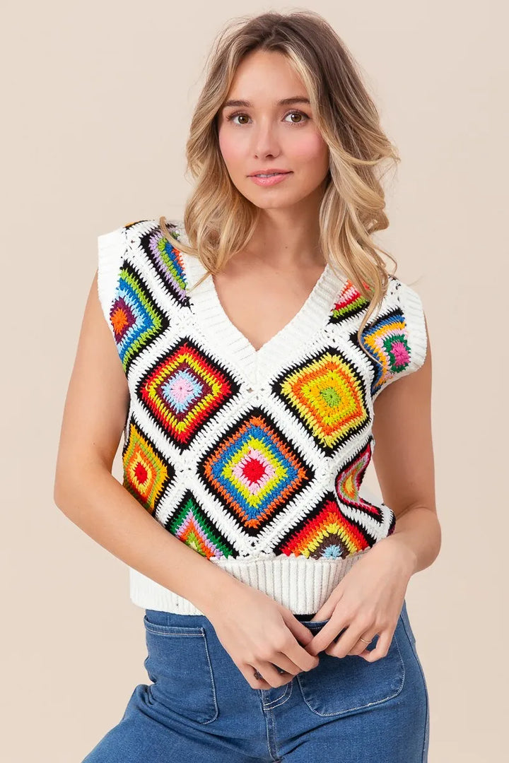Bibi Diamond Granny Square Sweater Vest
