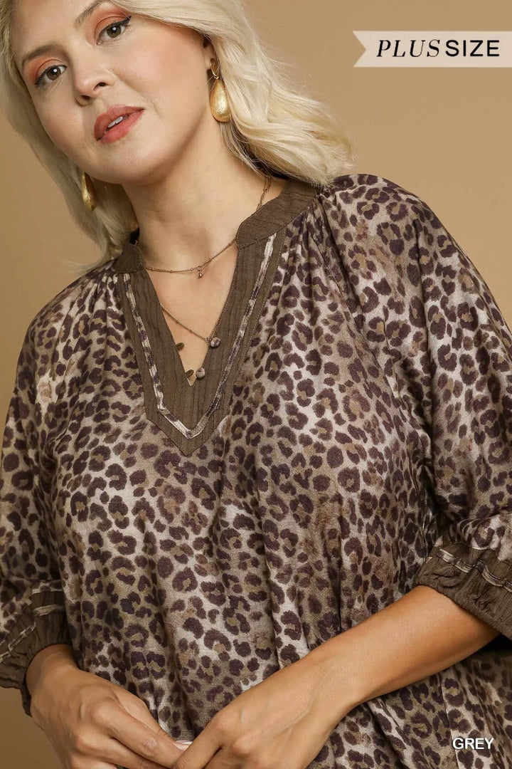 Umgee Full Size Leopard Print Mini Dress With Contrast Trim Plus Size 1