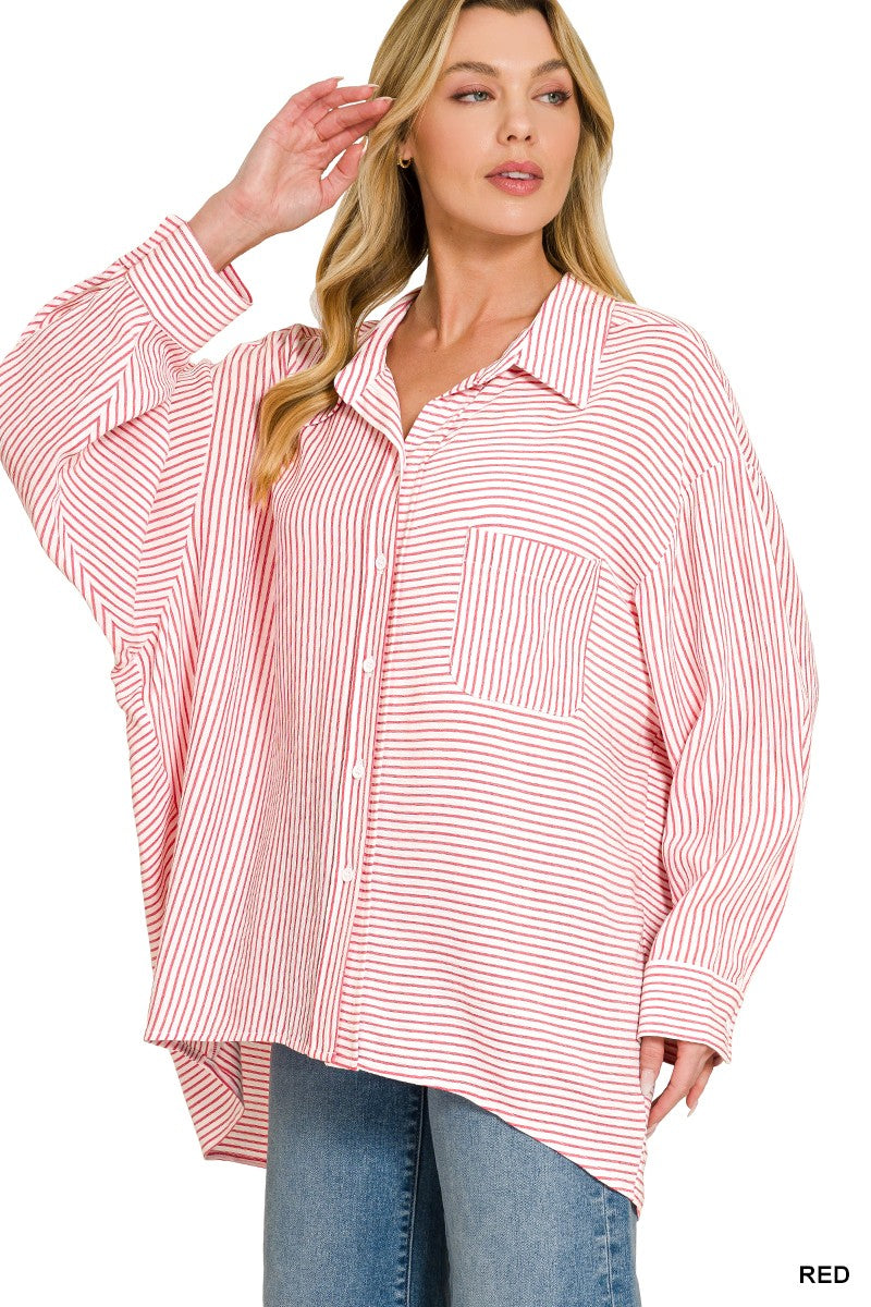 Zenana Woven Stripe Button Down Shirt 2