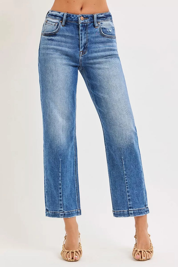 Dark Risen High Rise Crop Boyfriend Tapered Jeans