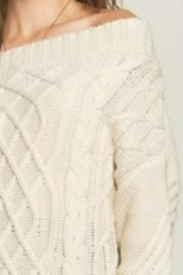 Ivory Adora Cable Knit Off Shoulder Sweater