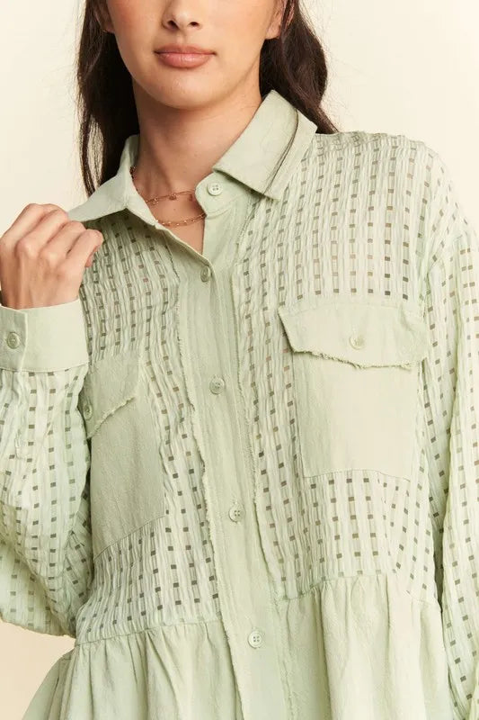 Davi Dani Garment Washed Jacquard Button Front Shirt