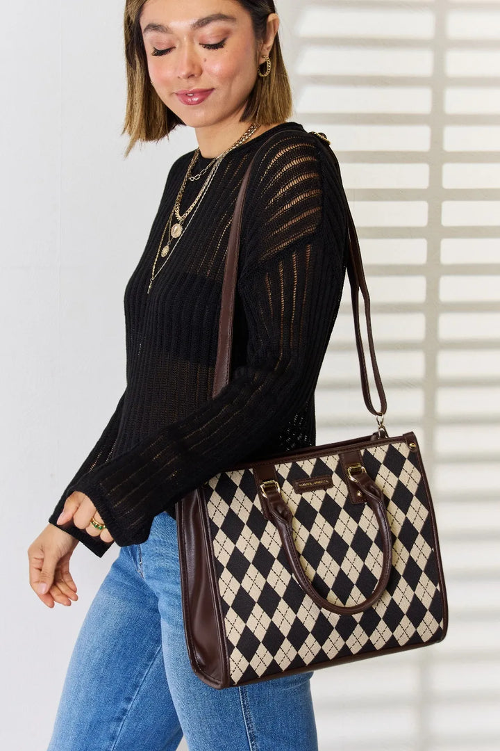 David Jones Argyle Pattern Pu Leather Handbag