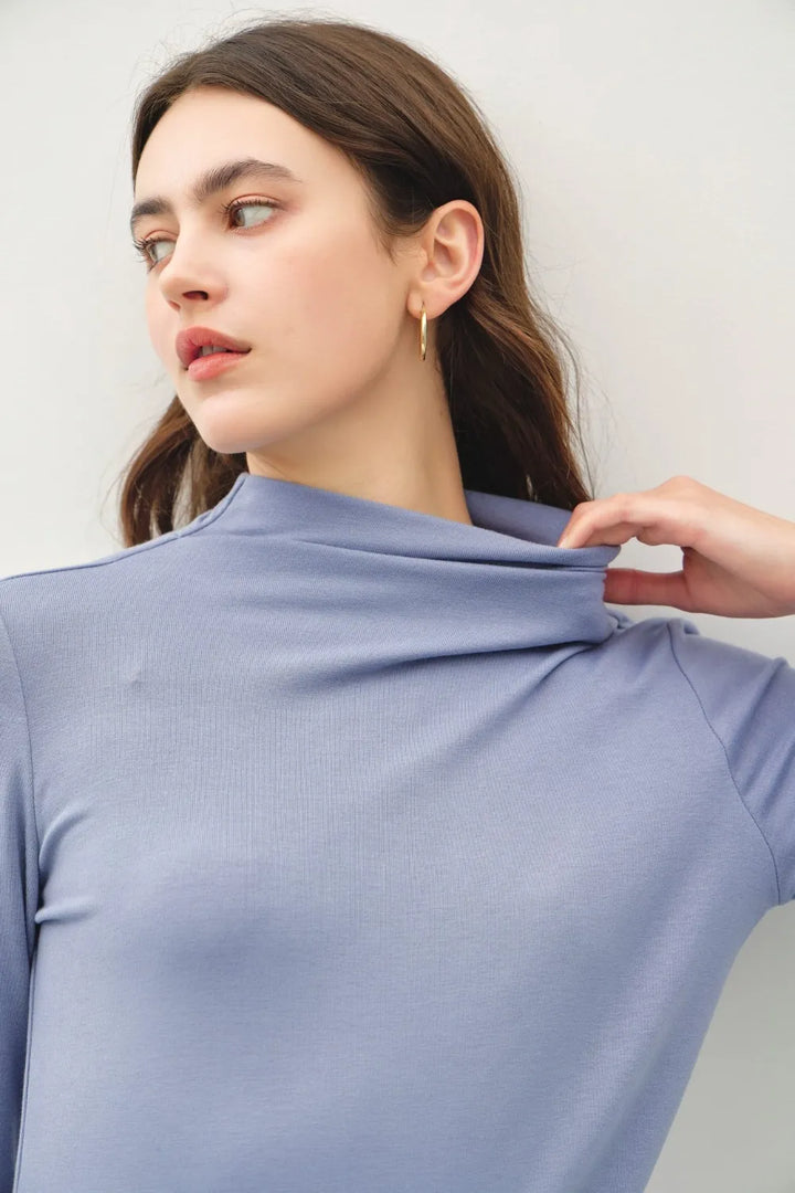 Vintage Blue Be Cool Mock Neck Long Sleeve T Shirt 2