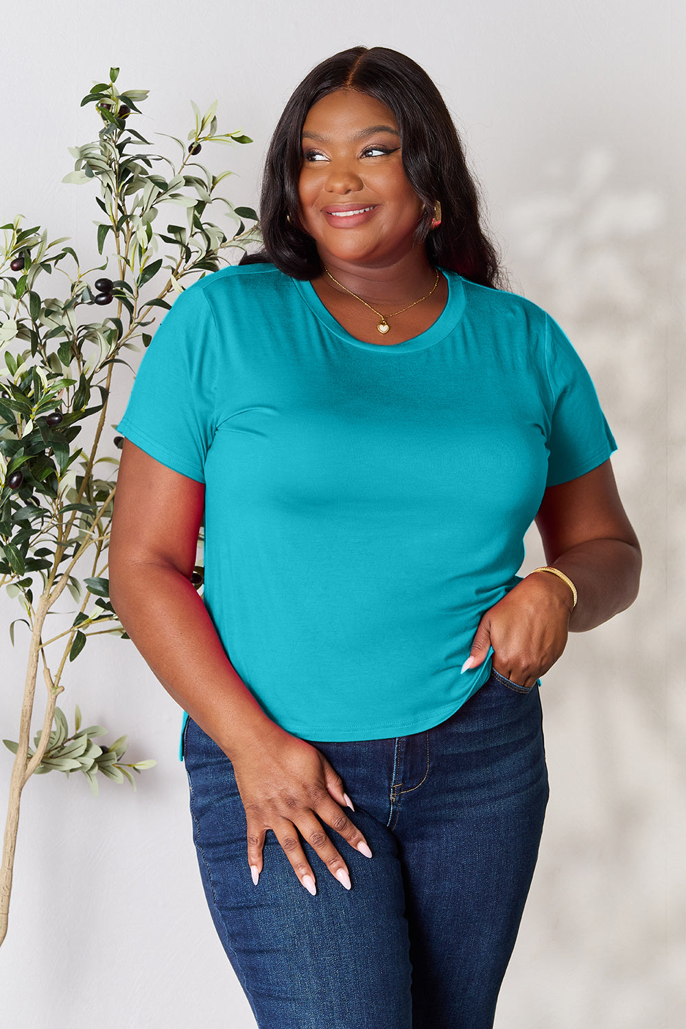 Royal  Blue Basic Bae Full Size Round Neck Short Sleeve T Shirt 1