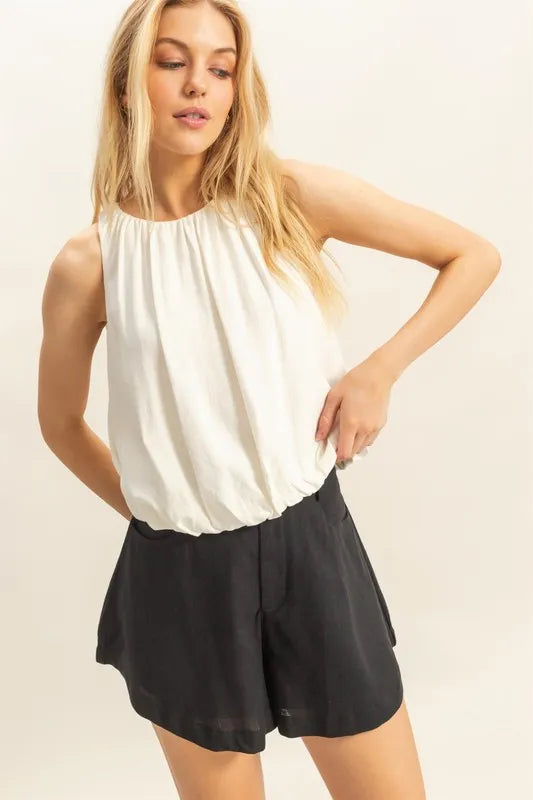 Off White Hyfve Bubble Hem Round Neck Sleeveless Blouse 1