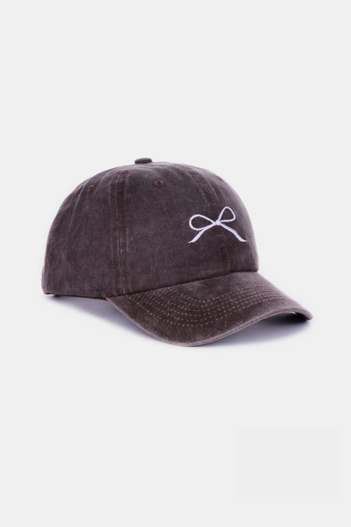 Hot Pink Zenana Bow Embroidered Washed Cotton Caps