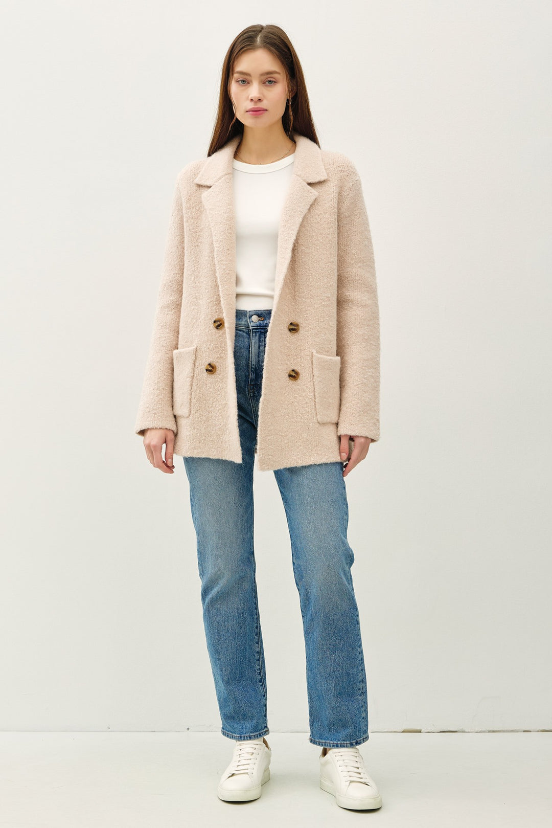 Be Cool Textured Double Breasted Coat With Pockets