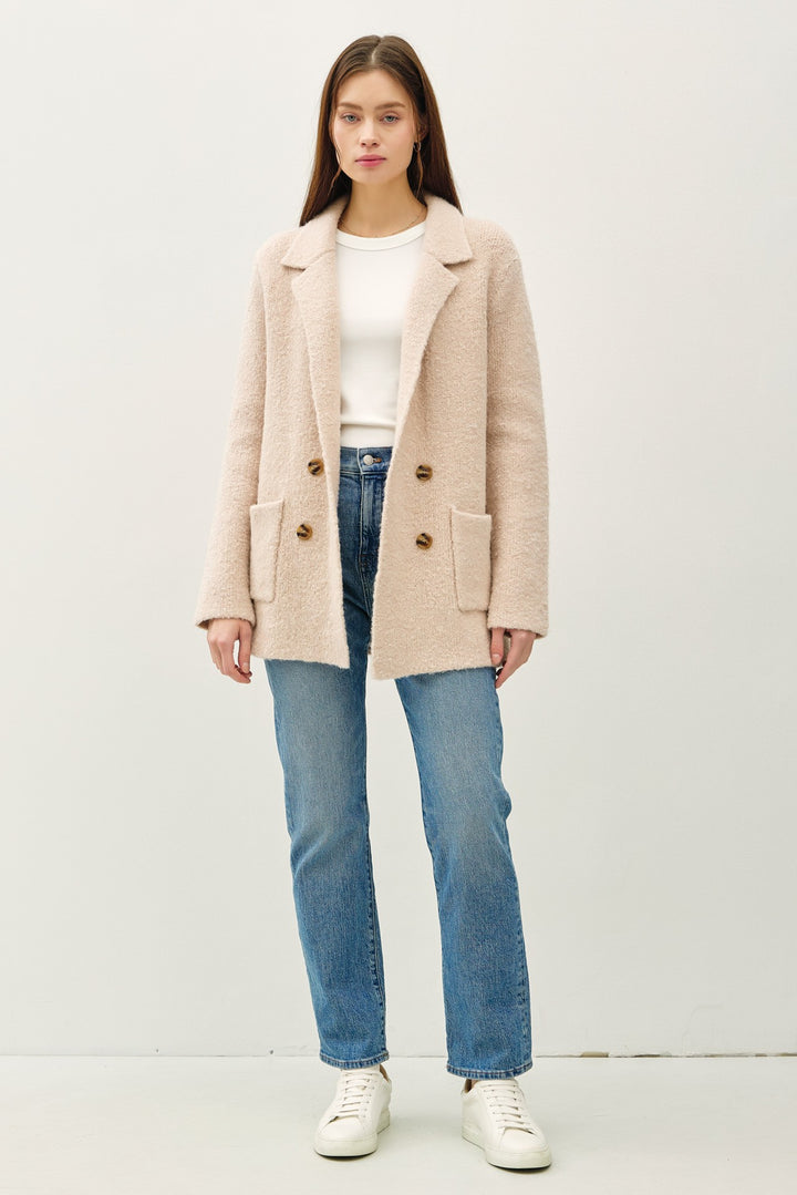 Be Cool Textured Double Breasted Coat With Pockets