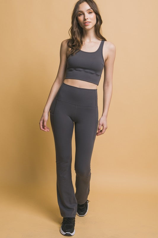 Dark Gray Love Tree High Waist Flare Leggings With Side Pockets