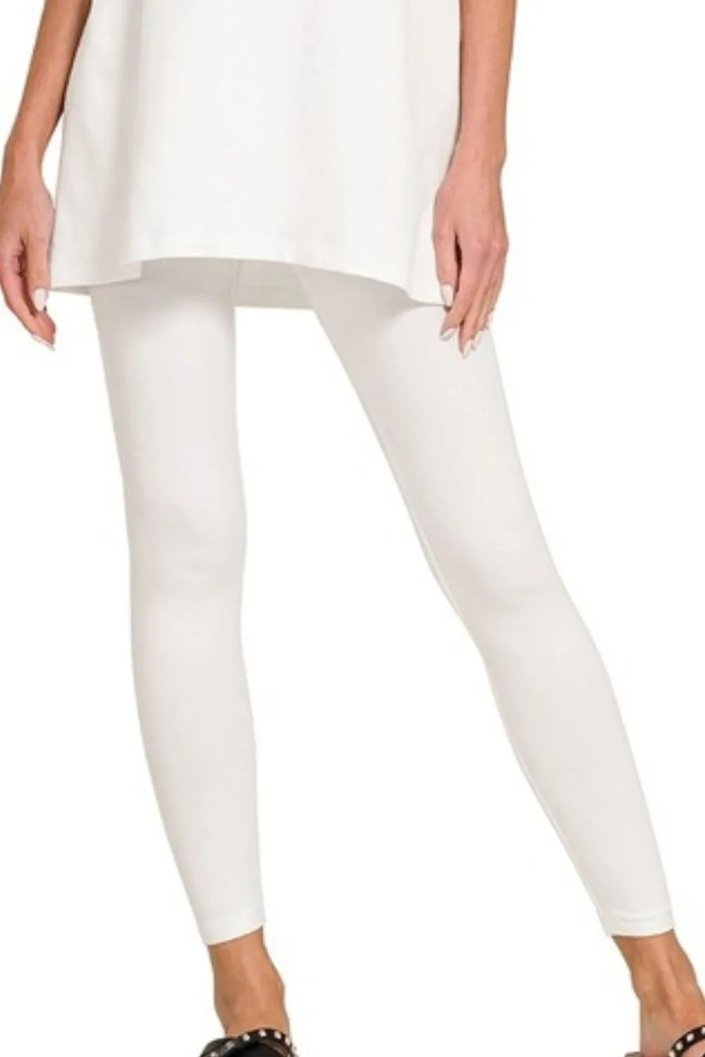 White Zenana Cotton Round Neck Top Legging Set 6