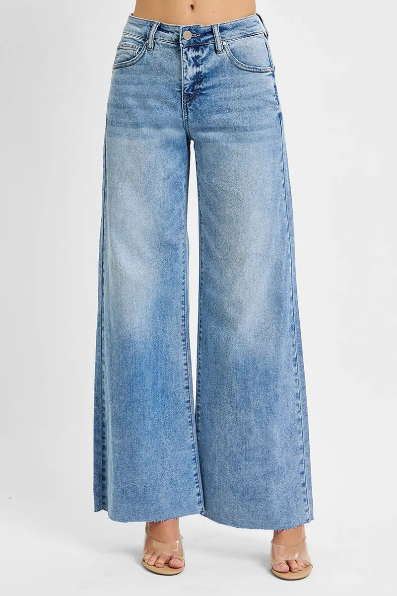 Light Risen Full Size Tummy Control High Rise Ankle Palazzo Jeans Plus Size