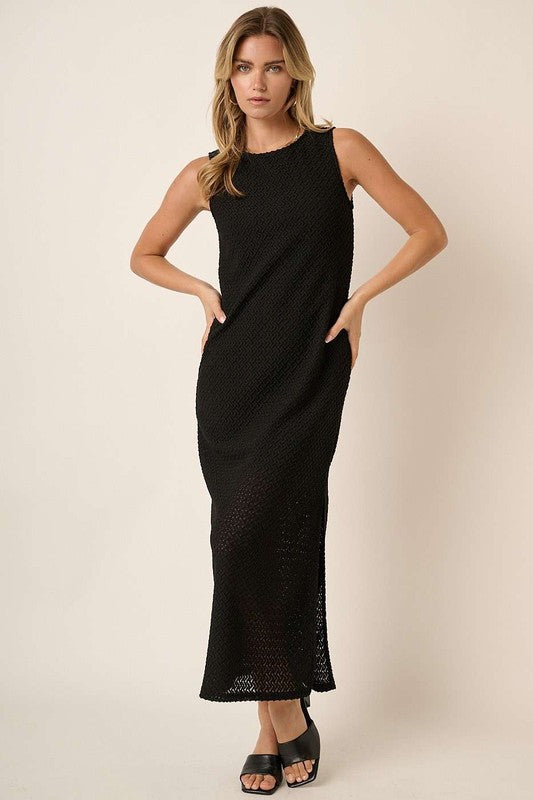 Black Mittoshop Side Slit Round Neck Sleeveless Dress