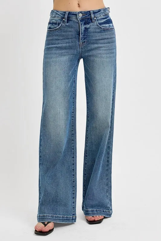 Medium Risen Full Size Tummy Control High Rise Wide Adjustable Waist Band Jeans Plus Size